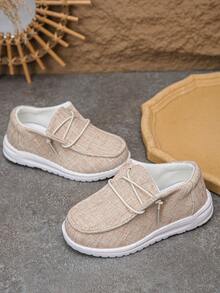 1 双春秋儿童休闲帆布一脚蹬运动鞋，舒适透气，适合户外活动 - 卡其色 - 查看 2