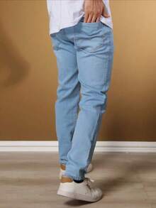 MEN'S JOGGER PANTS JEANS AND TWILL ADJUSTABLE ELASTIC UNISEX Direct From The Factory - 淺藍色 - 查看 2