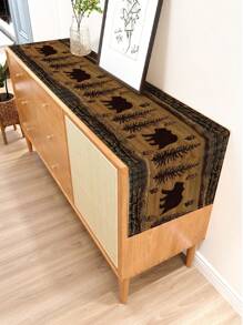 1pc Bear Pattern Printed Table Runner, 4/6/8pcs Matching Bear Printed Placemats, Suitable For Festivals, Parties, Birthdays, Dinners, Kitchen & Dining Room Table Decor, All Seasons Home Decoration