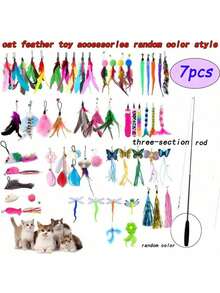 10pcs/Set (1 Wand + 9 Interchangeable Teaser Heads) Random Color Cat Toy Combo, Feather Teaser Sticks For Cats To Play And Entertain Themselves - Multicolor - View 13