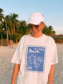 Plus Size Beach Stamp Tee | Coastal Granddaughter Shirt, Cute Summer Graphic Tee, Beachy Shirt,  Oversized  Tee, Beachwear Shirt - 白色 - 查看 1
