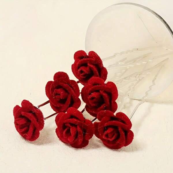 10pcs/Set Rose Hair Clips, Simple & Elegant Bun Hair Accessories Suitable For Party