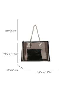2pcs/Set Women Fashion Color Block Transparent Beach Tote Bags - Black - View 2