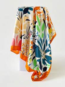 Boho 1 Pc 90cm Women's Floral Printed Square Scarf, Casual Sunscreen Head Wrap & Neck Scarf, Suitable For Nighttime Breast Wrapping, Sleeping And Daily Wear, Can Be Worn As A Square Scarf, Bandana, Headwrap Or Bandana Top