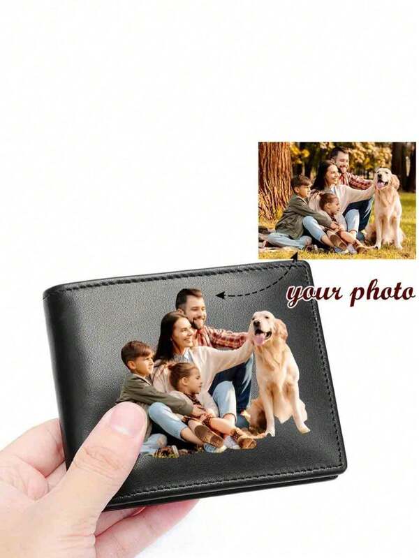1pc Customizable Photo Wallet For Men Casual Style Black Multifunctional Bifold Coin Purse With Card Slots Solid Color Father's Day/Valentine's Day Gift For Women Money Wallet Mini Wallet Purse Wallet