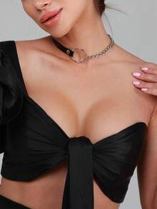 1pc Fashion Collar Punk Choker Rock Gothic Black PU Leather Tassels Harajuku Studded Necklace Bondage Bell Party Jewelry Accessories - Black - View 5