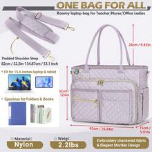 Teacher Tote Bag 15.6 Inch Laptop Bag For Women Work Bag Laptop Tote Nurse Bag Professional Computer Messenger Bag With Insulated Pocket, Laptop Briefcase For Office, College, Nursing - 灰紫色 - 查看 4