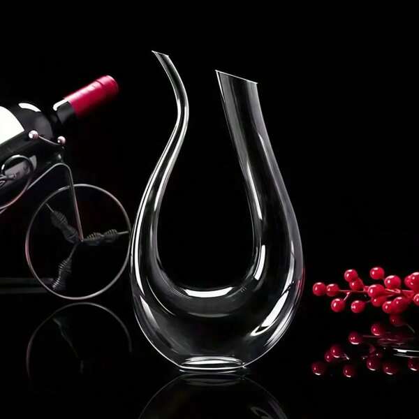1pc Premium Crystal Glass Wine Decanter, Elegant U-Shape Wine Decanter, Multi-Function Red Wine Aerator Suitable For Home, Restaurant, Home Decor/Household Items/Party Supplies, 45oz Capacity (Handmade, With Minor Size Variations)