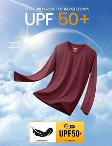 Men's Long Sleeve Shirts UPF 50+ UV Sun Protection Athletic Shirts For Hiking Running Workout Rash Guard-2025 - Wine - View 4