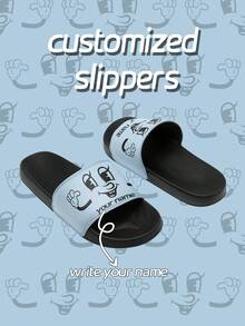 [Customizable Names] Men's Smiling Face Pattern Personalized Slippers, Summer Couple Casual Anti-Slip Beach Sandals, Customized Slides Suitable For Men - Multicolor - View 3