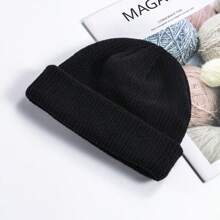 1 Berretta/Cappello invernale in maglia nera, berretto unisex tinta unita senza visiera