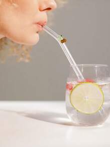 6 Pcs Glass Cherry Drink Straws Reusable Clear Bent Straw Cute Transparent Cocktail Straw Decorative Curved Drinking Straws With Cleaning Brush For Coffee Juice, For Teacher's Gift - Multicolor - View 5