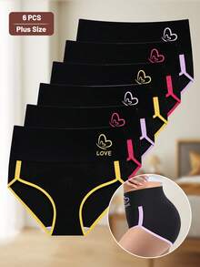 6pcs Women Plus Size Triangle Panties, Fashionable Contrast Color Design, Soft And Breathable - Multicolor - View 6