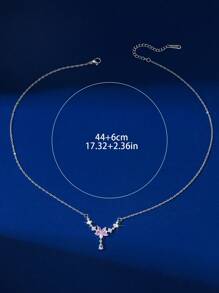 1pc Elegant Copper-Inlaid Zirconia Teardrop & Flower Pendant Necklace, Fashionable & Versatile Choker Necklace, Great Gift For Friends