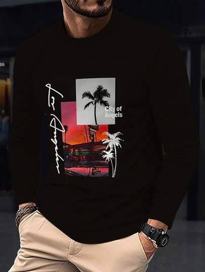 男士休闲运动长袖衬衫，3D 几何印花，黑色和绿色动态运动设计，常规剪裁，可机洗，适合健身房、户外和休闲装，健身衬衫，舒适合身，秋季