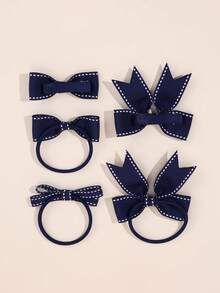 Juego de 10 piezas de pinzas para el cabello y diadema estilo preppy, accesorios para el cabello azul marino para fiesta escolar primer día, accesorios para niñas regreso a clases - Azul Marino - View 4