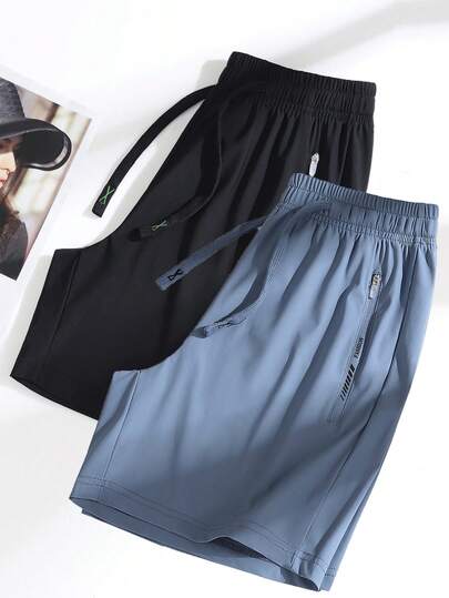 2pcs Women's Casual Sports Shorts, Ice Silk Breathable Elastic WaistBermuda Shorts, Fashion Ladies Leisure Running Cycling Yoga Shorts