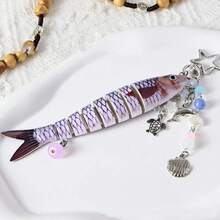 1个手工鱼形钥匙扣，海洋主题包包挂饰，海洋钥匙链，仿真鱼饵钥匙链，串珠鱼形吊坠，海龟，海豚，贝壳和星星珠子，渔夫礼物，学校汽车装饰，可爱哥特风Y2K包带挂绳，圣诞汽车装饰，送给老师、朋友、姐妹的创意礼物 - 彩色 - 查看 10