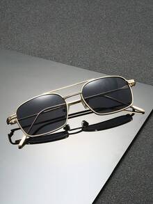 Men's Metal Double Bridge Full Frame Vintage Street Fashion Glasses, Suitable For Daily Commuting, Outfit Matching, Photography, Outdoor Vacation, Also A Great Back-To-School Gift, Perfect For Halloween, Christmas, Easter, Valentine's Day, Independence Day, Thanksgiving, New Year - Gold Ash - View 3