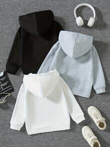 3pcs/Set Boys' Casual Autumn/Winter Letter & Number Print Hooded Sweatshirts, Warm & Fashionable