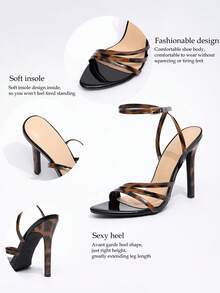 Giày cao gót hở mũi họa tiết da báo cho nữ, giày cao gót dự tiệc thời trang quyến rũ thanh lịch - màu nâu - Xem 10