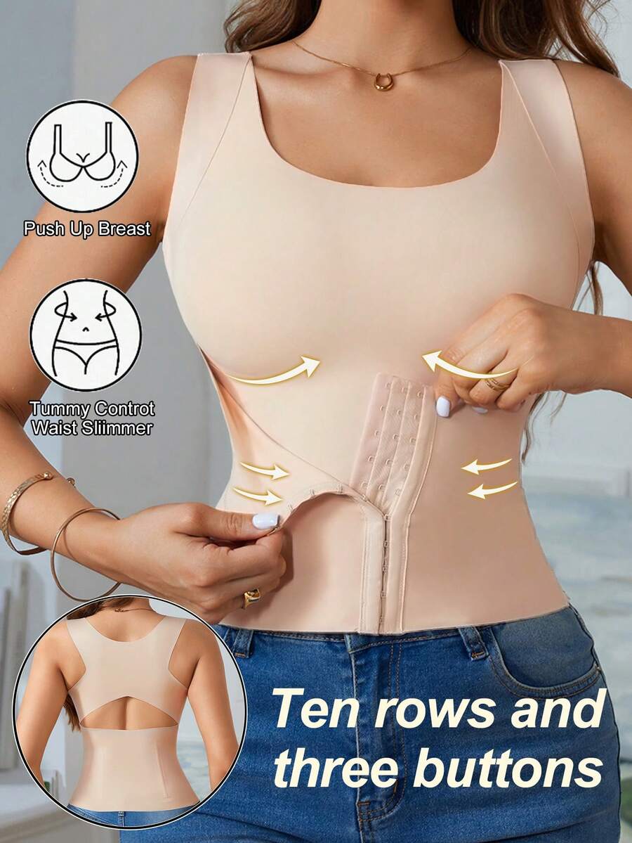 Áo ba lỗ định hình bụng cho nữ có áo ngực tích hợp - Màu be - Xem 1