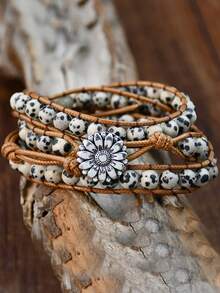 Brazalete de estilo bohemio envolvente de 3 capas con piedra de ágata natural, brazalete de yoga vintage multicapa - multicolor - Ver 15