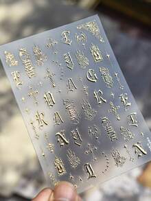 1片5D金属哥特风美甲贴纸，DIY优雅美甲装饰贴纸，女孩指甲的绝佳装饰 - 彩色 - 查看 8