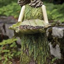 1 pezzo Scultura in resina di ragazza fata e uccelli nel bosco, decorazione da esterno per giardino, cortile e prato, ornamento in resina per decorazione casa e giardino in stile campagnolo e di divinità del bosco