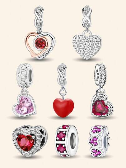 1 pieza Encantador colgante de plata de ley 925 con forma de corazón brillante, accesorio adecuado para brazaletes, pulseras y elaboración de joyas DIY, ideal como complemento diario y decoración para niñas, de vuelta al colegio