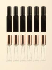 3pcs/6pcs/12pcs/18pcs 10ml Square Glass Refillable Makeup Toner Perfume Small Sample Transparent Fine Mist Spray Bottle, Black/Amber, With Funnel Atomizer, Rose Gold/Purple/Pink