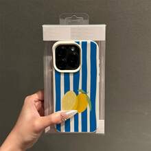 Phone Case - A TPU Protective Case With A White Lychee Pattern, Yellow Lemon, And Blue Stripes, Designed For Business Use And Shock Resistance, Compatible With Iphone 16 PRO MAX/14/16 PLUS/15/13 Pro/12/11, Highly AestheticSuitable For Iphone 17 Pro Max - 顏色1 - 查看 3