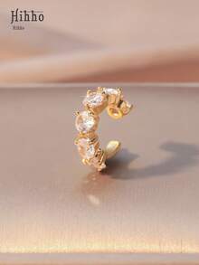 Hihho 1 pieza Pendientes tipo abrazadera de cobre con diseño retro y multicapa de circonita cúbica de moda para mujeres - Amarillo Oro - Ver 3