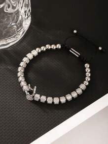 1PC Fashion Luxury Micro Paved Zirconia Crown Charm Bracelet For Man Stainless Steel Pineapple Beaded Bracelet Man Jewelry