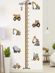 1pc Cartoon Excavator Construction Site Crane Height Ruler Wall Sticker, Bedroom/Living Room Measurement Decal, Christmas Gift - Multicolor - View 10