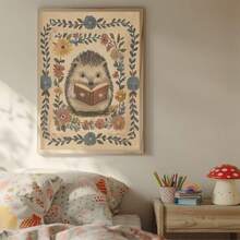 1 件无框刺猬阅读数码艺术印刷品，复古书籍和手绘野花，暖土色调，异想天开的乡村风格海报，爱书人礼物，儿童房装饰，乡村宿舍返校墙面艺术，时髦海报卧室装饰，家居装饰墙面印刷品装饰 - 彩色 - 查看 6