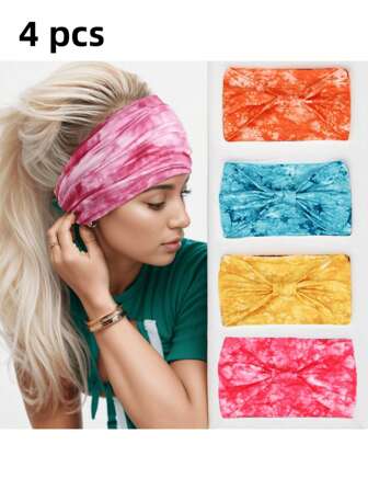 Diadema ancha estilo bohemio y europeo-americano de vuelta al colegio con teñido anudado, para mujer, para yoga o deporte, colorida y estampada, accesorio para el cuidado del cabello, adecuada para cabello largo y corto, hermosa y versátil, apta para decoración, apta para lavarse la cara y maquillaje.