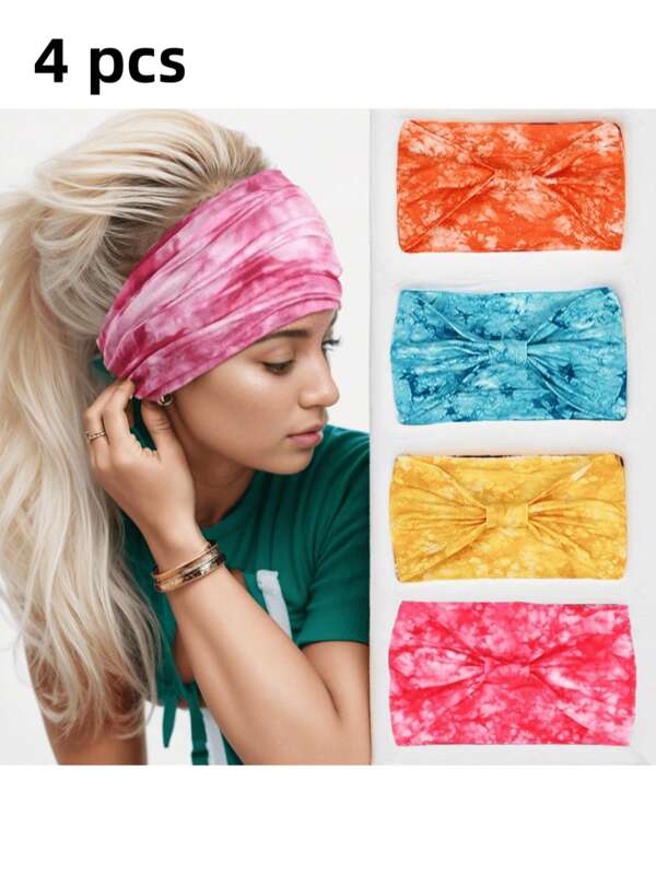 1 pieza Diadema ancha de estilo bohemio, con efecto tie-dye, al estilo europeo y americano, para mujer, adecuada para yoga o deporte, bohemio, colorida y estampada, accesorio para el cuidado del cabello, adecuada para que las mujeres usen turbante, diadema, banda para la sudoración