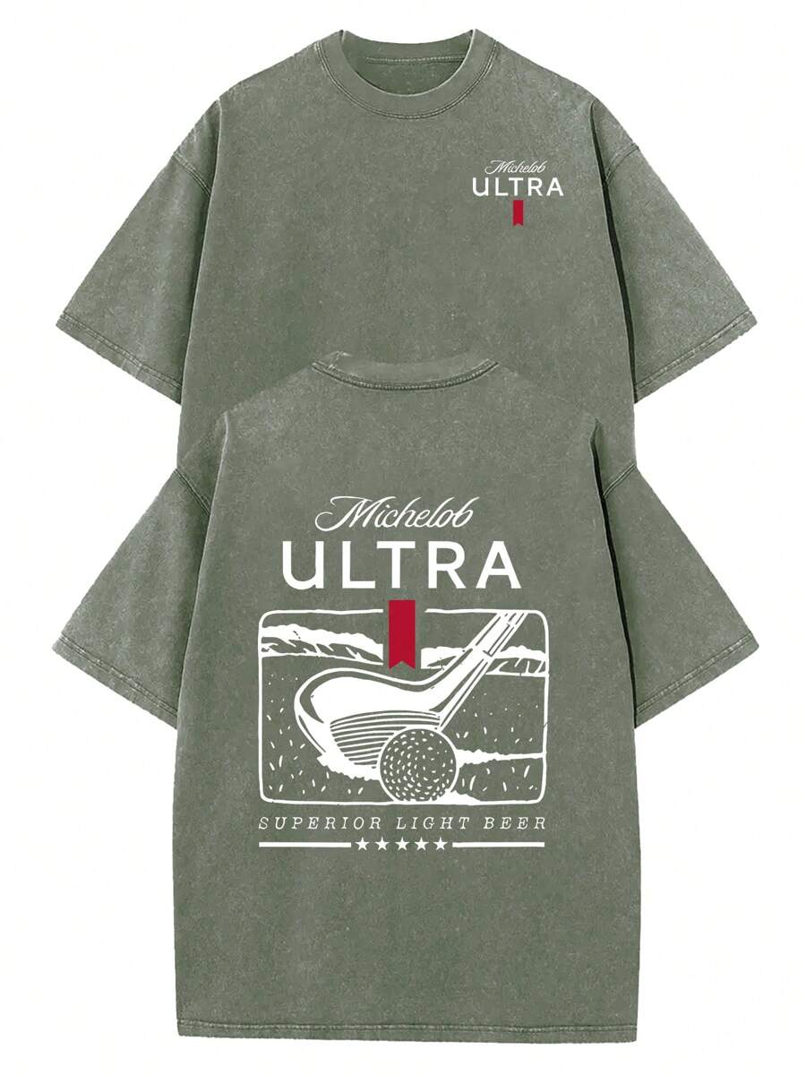 230g Double-Sided Washed, Comfortable Life Printed T-Shirt, High-Quality Wax Printed Cotton Retro Fashion Brand T-Shirt, Beach Essential, Men's Summer T-Shirt, Holiday Gift, Perfect Gift