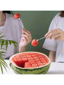 Watermelon Cutter Slicer,Stainless Steel Watermelon Cube Cutter Quickly Safe Watermelon Knife,Fun Fruit Knives Salad Melon Baller For Kitchen Gadget - 1 cái - Xem 4