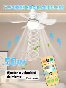 Luz de 50W ventilador de techo LED en forma de flor, lámpara de techo con ventilador, base E26 / E27, con control remoto, 3000K-6500K / brillo regulable, tres velocidades de viento, viene con varilla de extensión, - Blanco - Ver 8