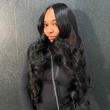 40 Inch 13x4 HD Transparent Lace Front Human Hair Wig - Body Wave 200% Density Frontal Wigs Human Hair Wigs For Women Pre Plucked With Baby Hair Natural Black Free Part - Natural Black - 查看 3