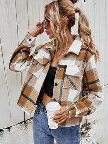Women's Plaid Notch Lapel Front Button Casual Long Sleeve Coat With Pockets For Fall Winter Spring,Flannels For Women - Multicolor - View 1