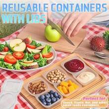 30 قطعة وعاء بلاستيكي قابل لإعادة الاستخدام لحفظ التوابل والوجبات الخفيفة مع غطاء ،ذو حجرتين منفصلتين لصلصة، والعينات ووجبات السفر ،علبة تخزين مقسمة محكمة الغلق - مشاهدة 3