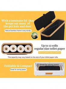 1pc Toilet Paper Storage Basket With Lid, Toilet Paper Organizer For Bathroom, Bamboo Toilet Paper Storage Holder Stand Free Standing With Handle, Enclosed Toilet Paper Tissue Storage Bin Container Bathroom Decor Summer