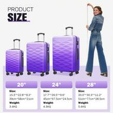 2 件/3 件行李箱套装，ABS+PC 硬壳行李箱旋转轮 TSA 锁，组合家庭旅行手提行李箱套装旅行行李箱行李箱耐用旅行行李防水冬季假期女士旅行必需品行李箱套装行李箱套装 - 彩色 - 查看 2