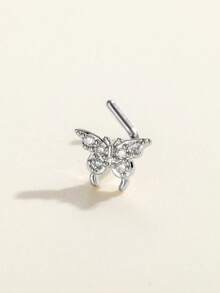 Toppiercing 1入組不銹鋼L形極簡時尚蝴蝶鼻釘帶微鑲嵌式鑽石 - 金黃色 - 查看 5