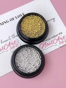 2 Box Three-Dimensional Round Design Nails Art Decoration Ball, Steel Ball DIY Nails Supplies, Nails Charm, Nails Gems, Nail, Small Steel Ball, Nails Salon, Random Mixing Of Various Sizes - Multicolor - View 2