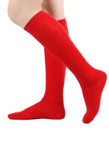 1 Pair Children's Casual Versatile Knee-High Socks, Girls' Solid Color Dance Socks, Suitable For 7-12 Years Old Boys And Girls For Daily Wear