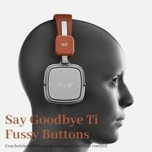 IKF R2 复古经典金属和皮革纹理耳机，Y2K 无线时尚耳机，降噪，蓝牙 V5.4 和有线双模式，工作、舞蹈、户外、运动等，5 级防水，60 小时电池续航时间，回溯 80 年代 90 年代 - 棕色 - 查看 9